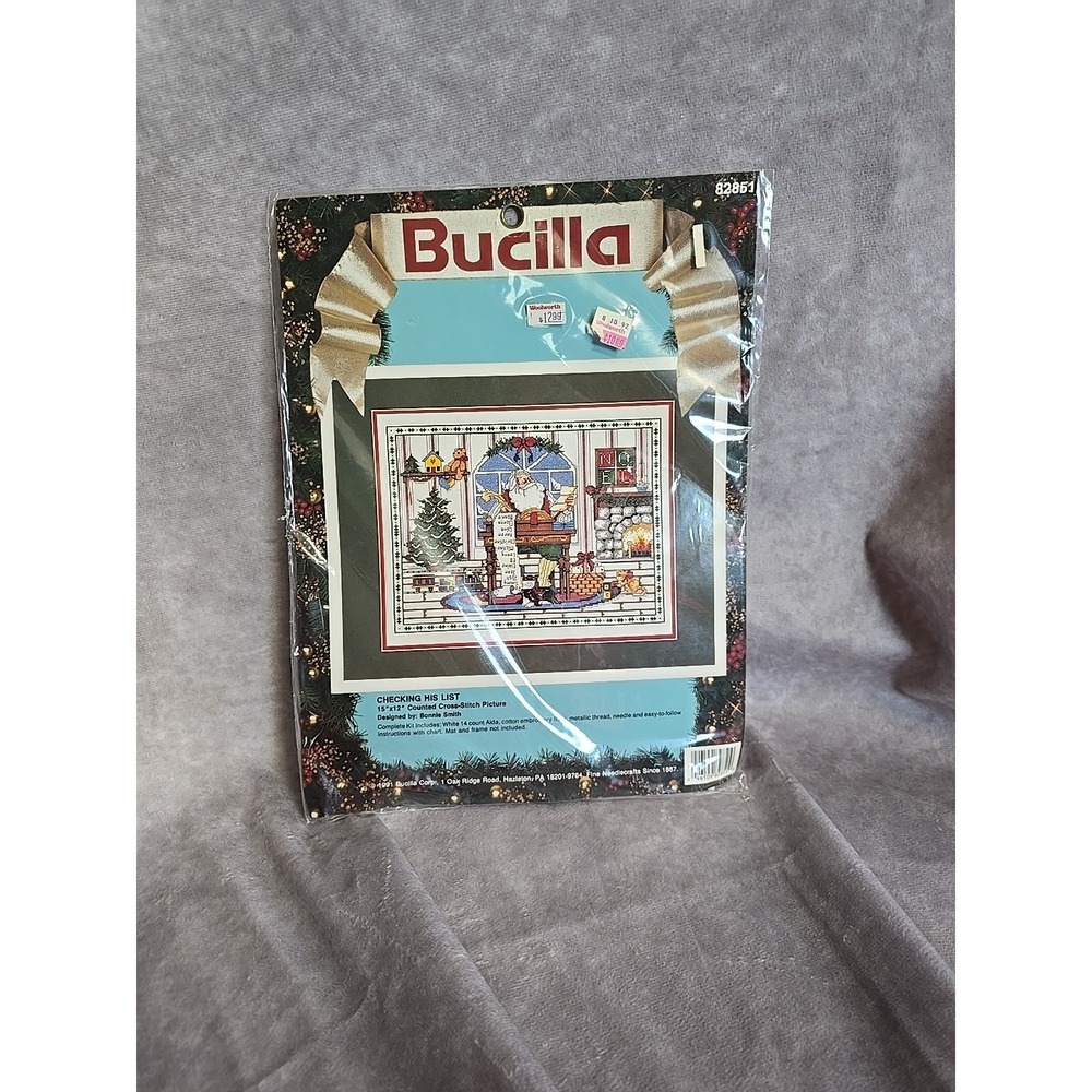 Bucilla Checking His List Counted Cross Stitch Kit 15"x 12" NOS